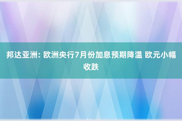 邦达亚洲: 欧洲央行7月份加息预期降温 欧元小幅收跌