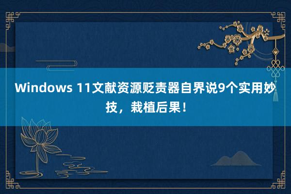 Windows 11文献资源贬责器自界说9个实用妙技，栽植后果！